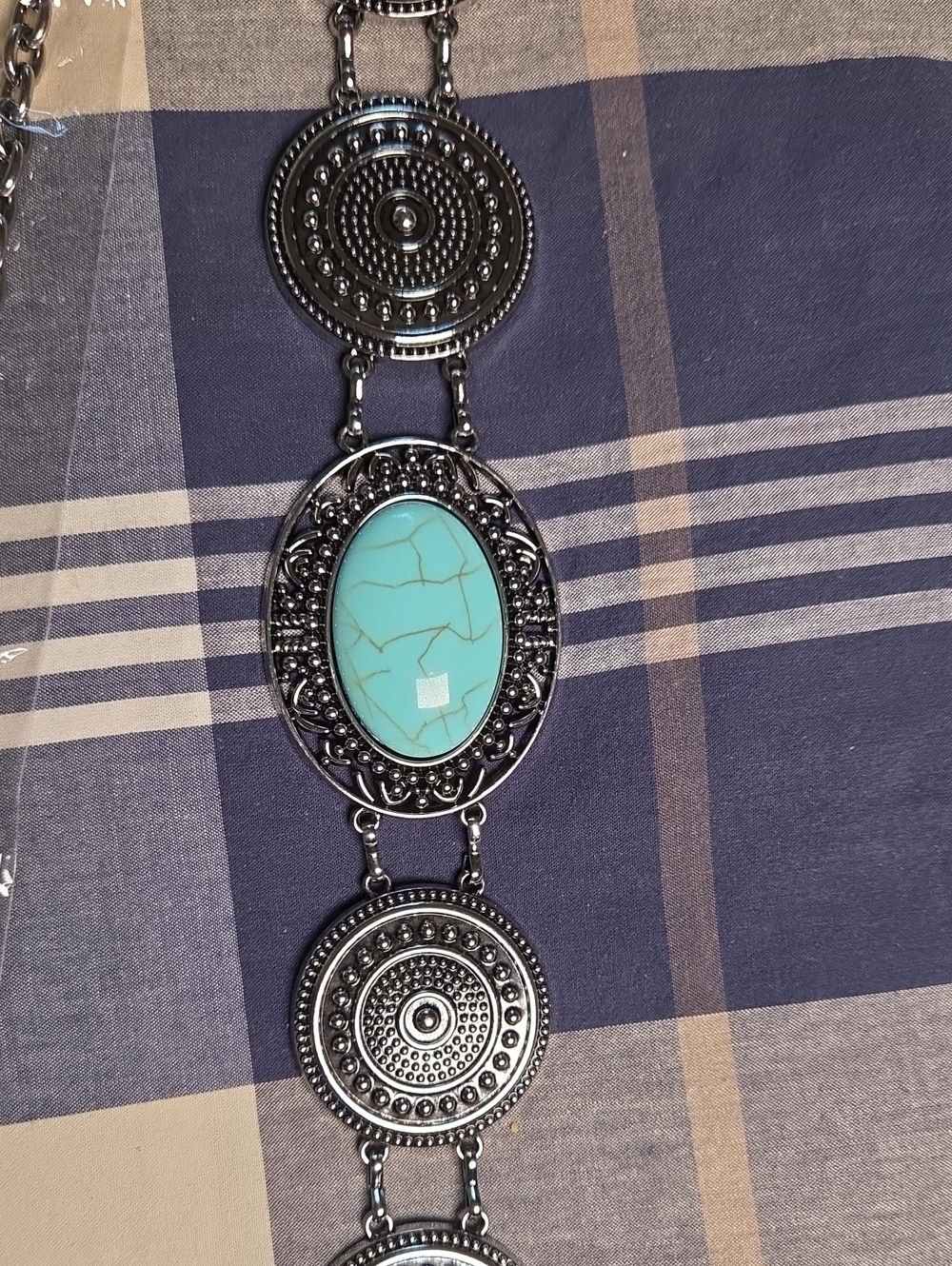 Silver-tone Statement Belt with Turquoise Oval Accent - Picture 3 of 4